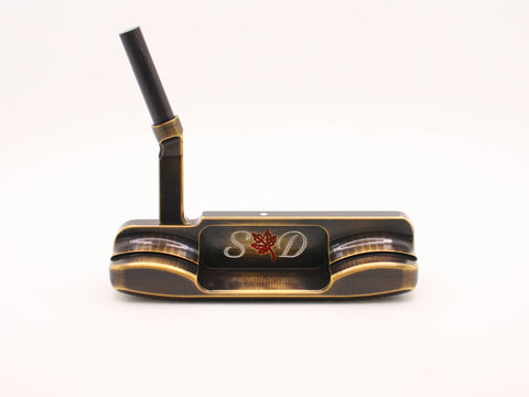 Rear view of milled putter with slant neck
